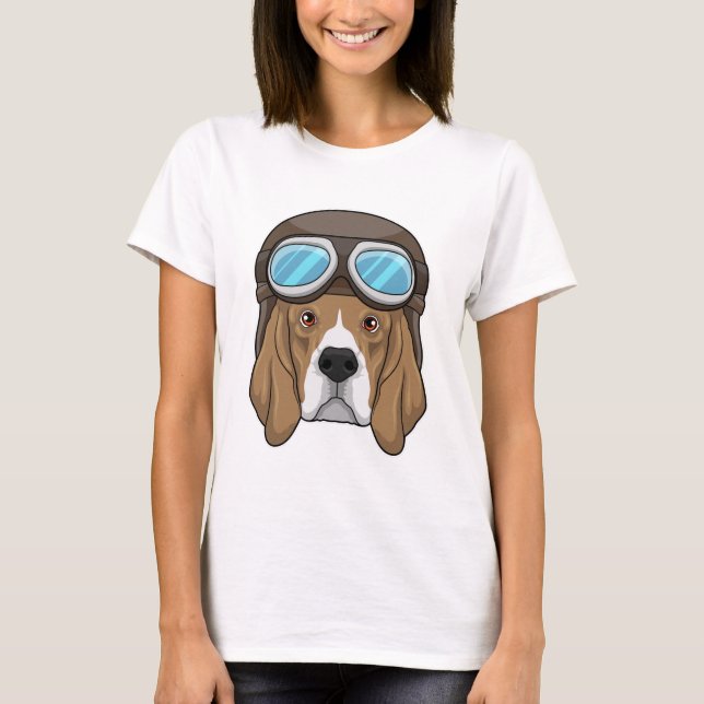 Beagle als Pilot mit Pilotin T-Shirt (Vorderseite)