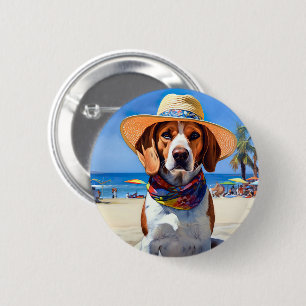 Beagle am Strand, Sommergeschenk für Hundefreunde Button