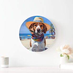 Beagle am Strand, Sommergeschenk für Hundefreunde Große Wanduhr