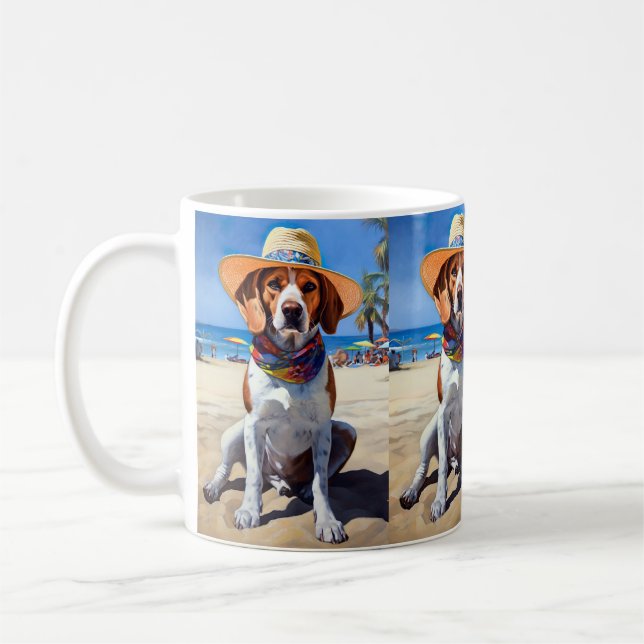 Beagle am Strand, Sommergeschenk für Hundefreunde Kaffeetasse (Links)