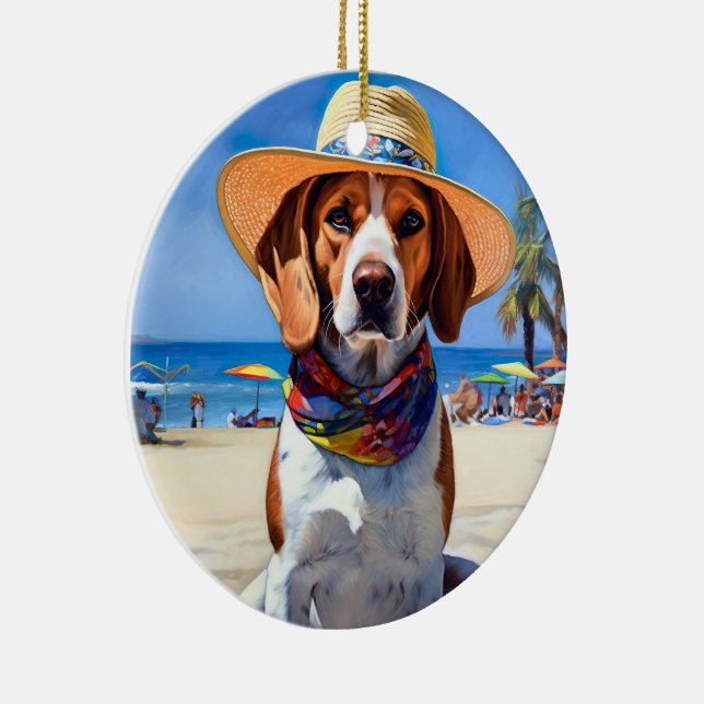 Beagle am Strand, Sommergeschenk für Hundefreunde Keramik Ornament (Rechts)