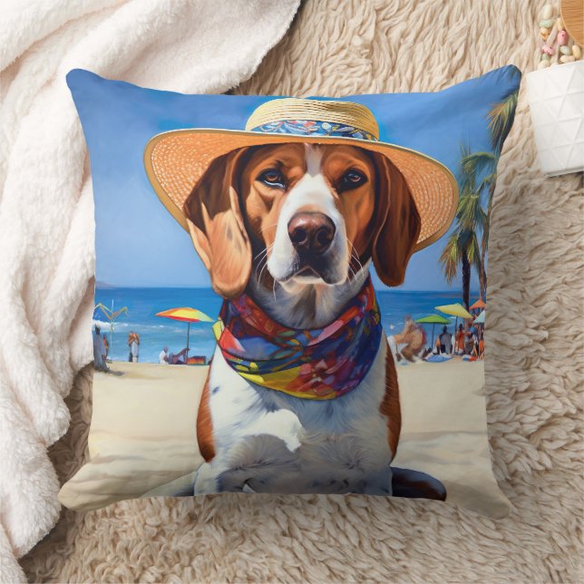 Beagle am Strand, Sommergeschenk für Hundefreunde Kissen (Decke)