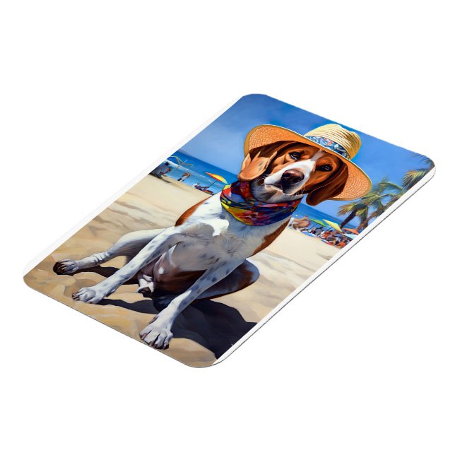 Beagle am Strand, Sommergeschenk für Hundefreunde Magnet (Linke Seite)