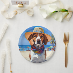 Beagle am Strand, Sommergeschenk für Hundefreunde Pappteller