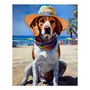Beagle am Strand, Sommergeschenk für Hundefreunde Poster