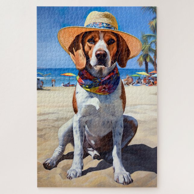 Beagle am Strand, Sommergeschenk für Hundefreunde Puzzle (Vertikal)