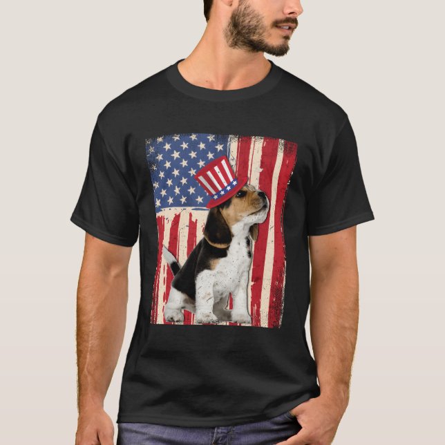 Beagle American USA Flag Patriotic 4. Juli T-Shirt (Vorderseite)