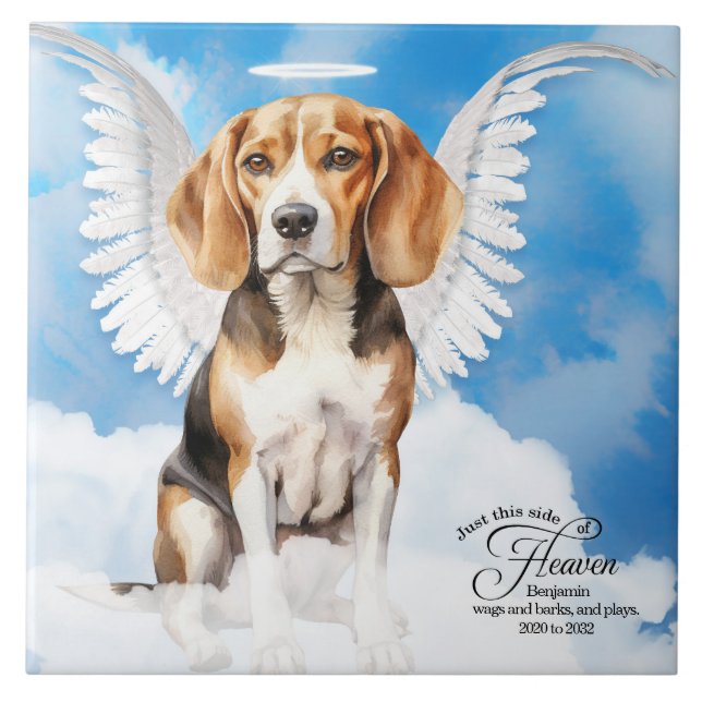 Beagle Angel Dog Personalisiertes Haustier Memoria Fliese (Vorderseite)