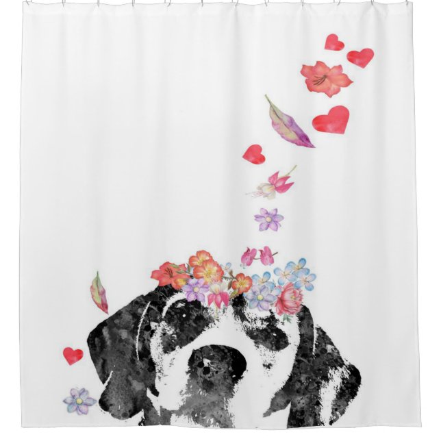 Beagle Aquarellmalerei Hunde Blume Duschvorhang (Vorderseite)