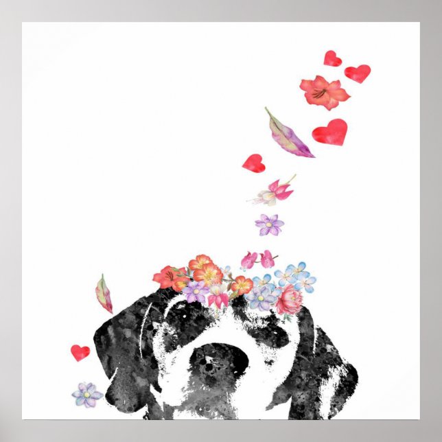 Beagle Aquarellmalerei Hunde Blume Poster (Vorne)