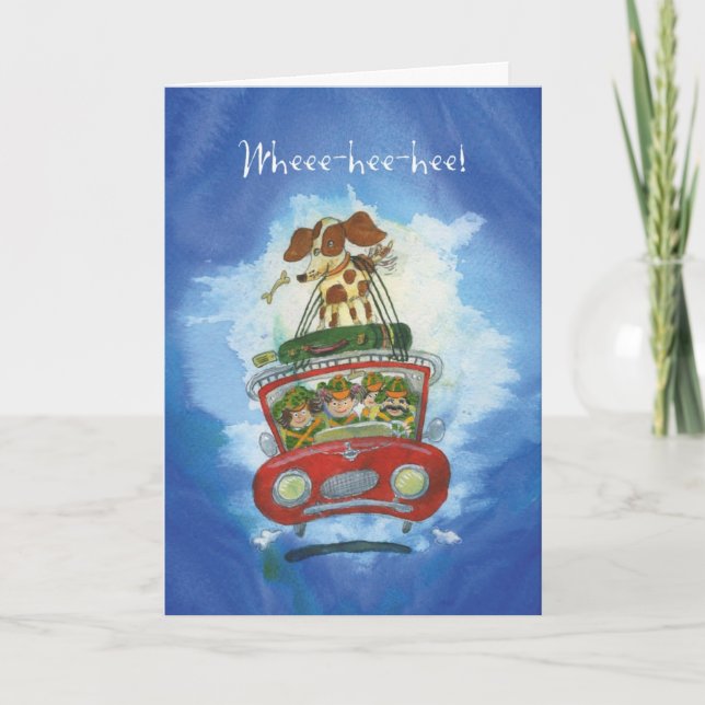 Beagle auf dem Auto - Sonniger Geburtstag Karte (Vorderseite)