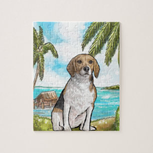 Beagle auf Ferien-tropischem Strand Puzzle