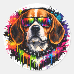 Beagle-Aufkleber Color Splash Hundekunst Runder Aufkleber