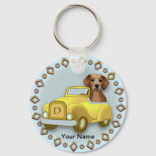 Beagle Autofahren individuelle Name Schlüsselanhänger