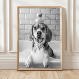 Beagle Bath Wall Art, Dog and Rubber Duck, Beagle  Poster