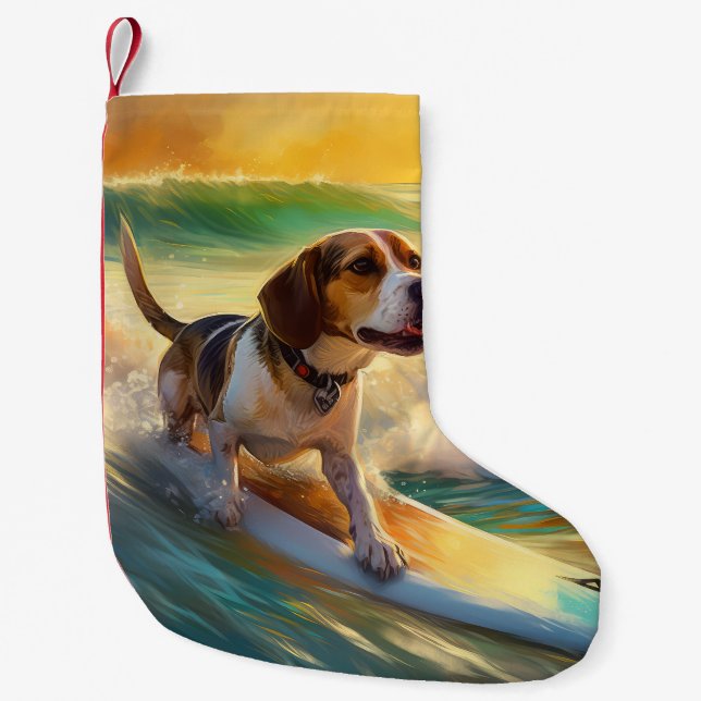 Beagle Beach Surfanstrich Kleiner Weihnachtsstrumpf (Vorderseite)