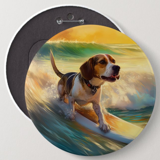 Beagle Beach Surfen Malerei Button (Vorne & Hinten)
