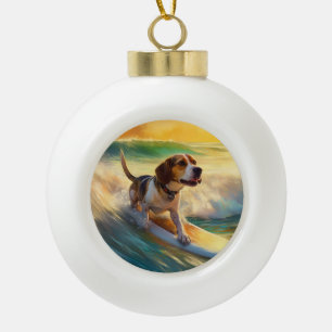 Beagle Beach Surfen Malerei Keramik Kugel-Ornament