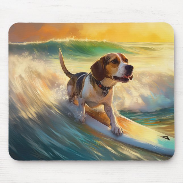 Beagle Beach Surfen Malerei Mousepad (Vorne)