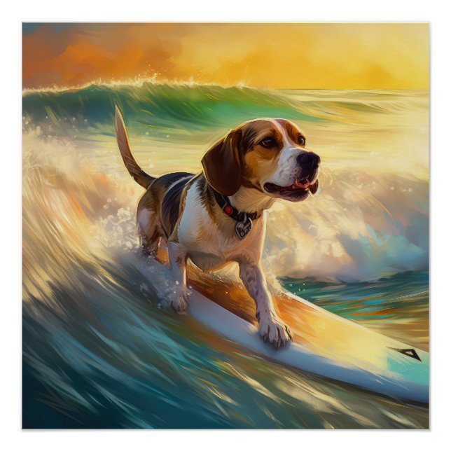 Beagle Beach Surfen Malerei Poster (Vorderseite)
