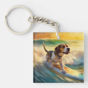 Beagle Beach Surfen Malerei Schlüsselanhänger