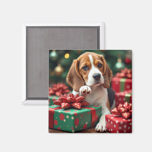Beagle beim Einpacken von Weihnachtsgeschenken Mal Magnet