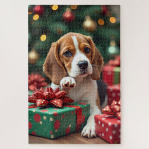 Beagle beim Einpacken von Weihnachtsgeschenken Mal Puzzle