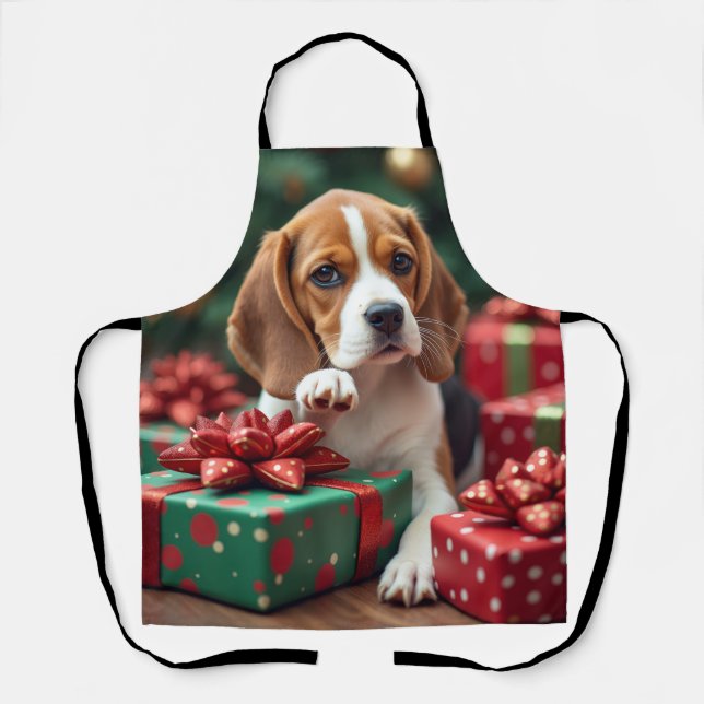 Beagle beim Einpacken von Weihnachtsgeschenken Mal Schürze (Vorderseite)