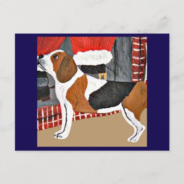 Beagle bellt Santa an Postkarte (Vorderseite)