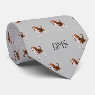 Beagle Bliss: Mit Monogramm Beagle Muster grau Krawatte