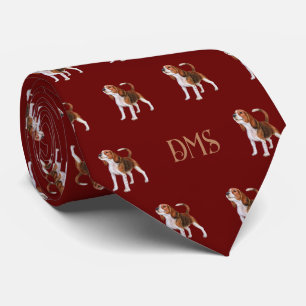 Beagle Bliss: Mit Monogramm Beagle Muster Rot Krawatte