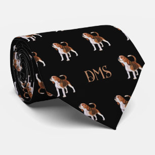 Beagle Bliss: Mit Monogramm Beagle Muster Schwarz Krawatte