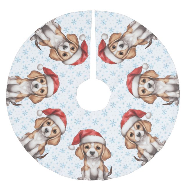 Beagle Blue Snowflake Polyester Weihnachtsbaumdecke (Vorderseite)