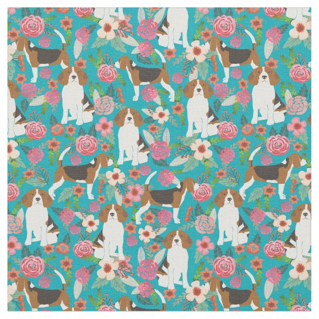 Beagle Blume Stoffe - Türkis (Nahaufnahme)