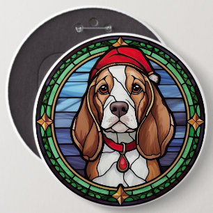 Beagle Buntglas Weihnachten Button