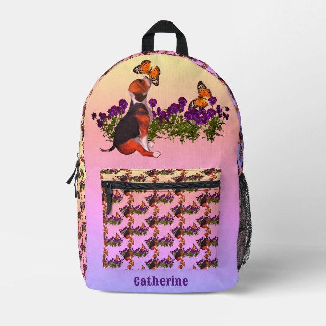 Beagle Butterfets Blume Tier Personalisiert Bedruckter Rucksack (Vorderseite)
