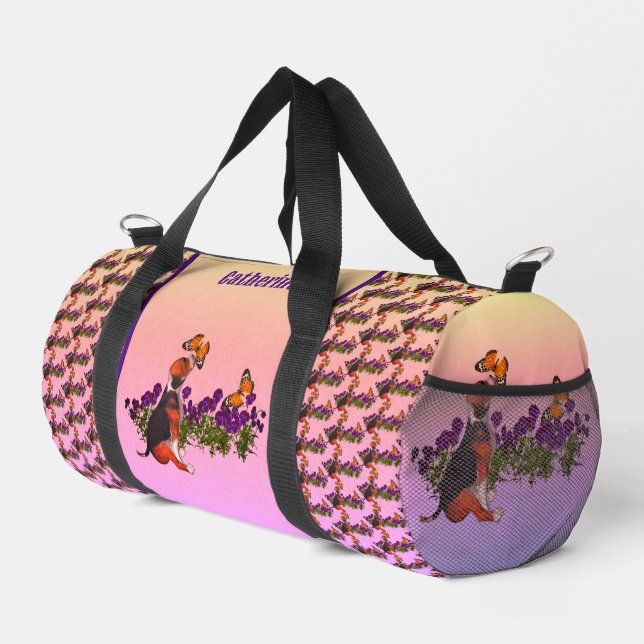 Beagle Butterfets Blume Tier Personalisiert Duffle Bag (Rechte Ecke)
