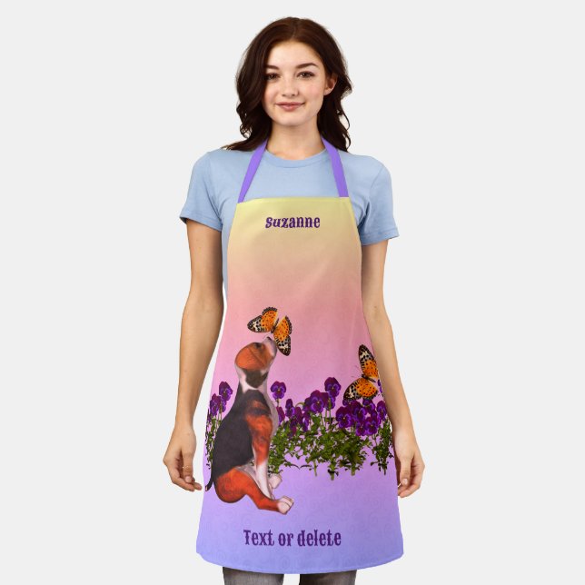 Beagle Butterfets Blume Tier Personalisiert Schürze (Getragen)