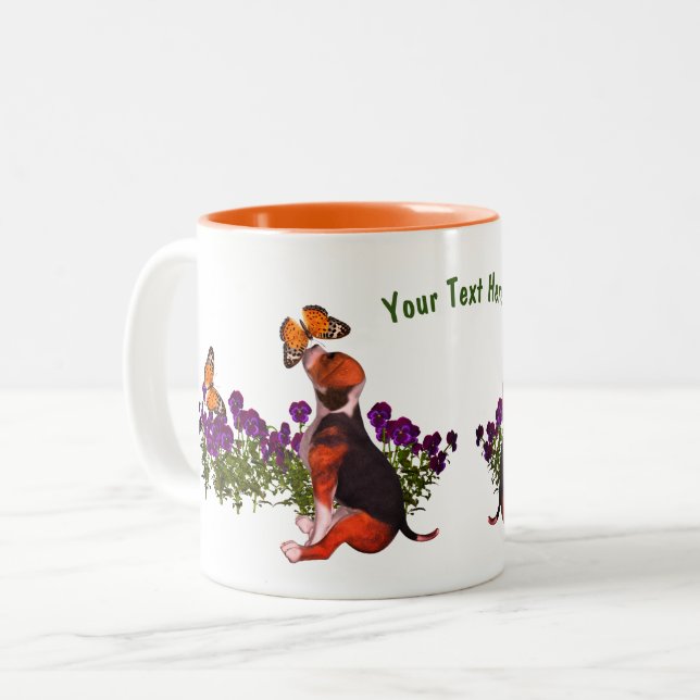 Beagle Butterfets Stiefmütterchen Niedlich Persona Zweifarbige Tasse (Vorderseite Links)