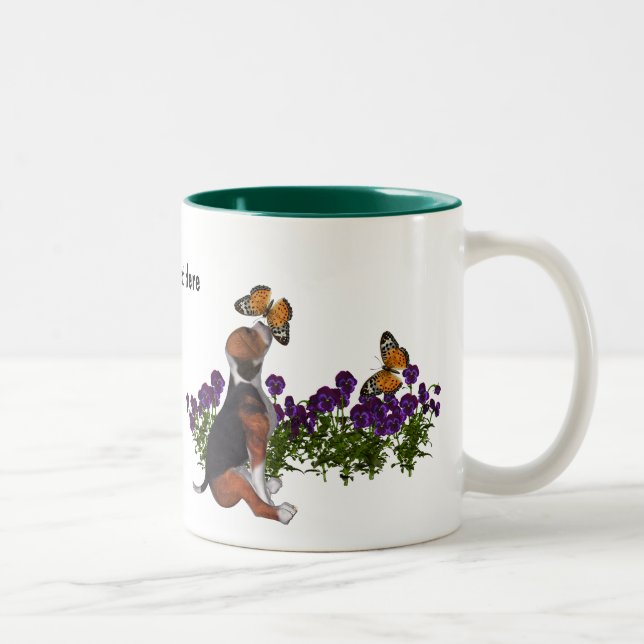 Beagle Butterflies Stiefmütterchen Niedlich Hund Zweifarbige Tasse (Rechts)