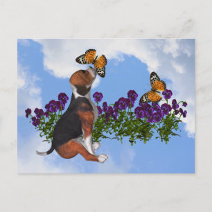 Beagle Butterflies Stiefmütterchen Niedlicher Hund Postkarte