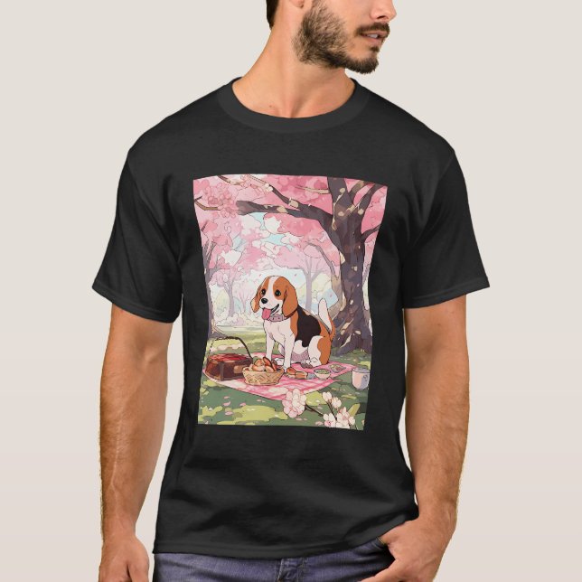 Beagle Cherry Blossom Funny Dog Picnic T-Shirt (Vorderseite)