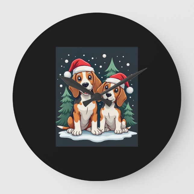 Beagle Christmas Dog Owner Xmas Holiday Pajama Lon Große Wanduhr (Vorderseite)