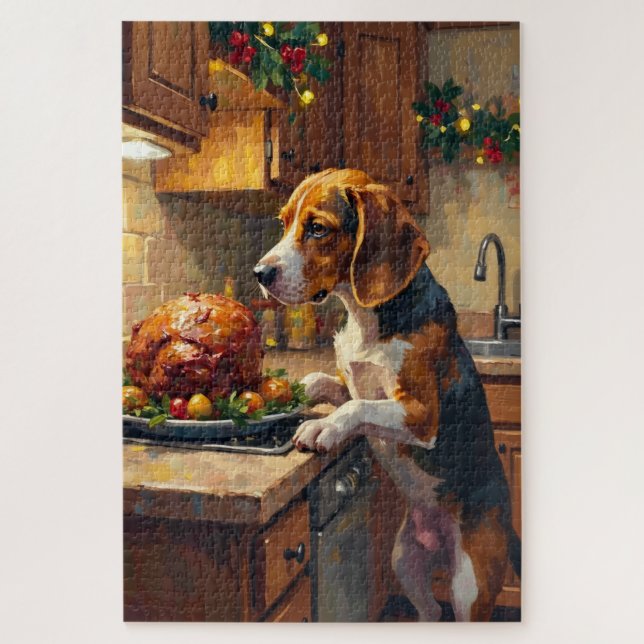 Beagle Christmas Kitchen Counter Sniffer Puzzle (Vertikal)
