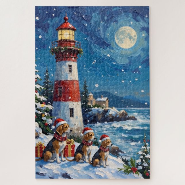 Beagle Christmas Lighthouse Holiday Puzzle (Vertikal)
