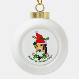 Beagle Christmas Merry Keramik Kugel-Ornament