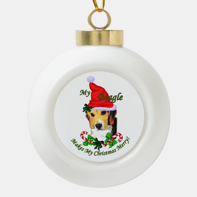 Beagle Christmas Merry Keramik Kugel-Ornament (Vorderseite)