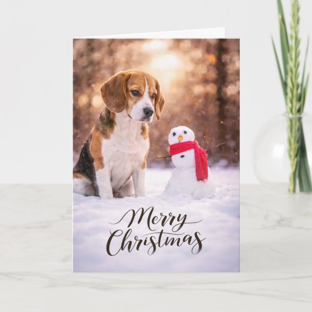 Beagle Christmas Snowman Card Feiertagskarte (Vorderseite)
