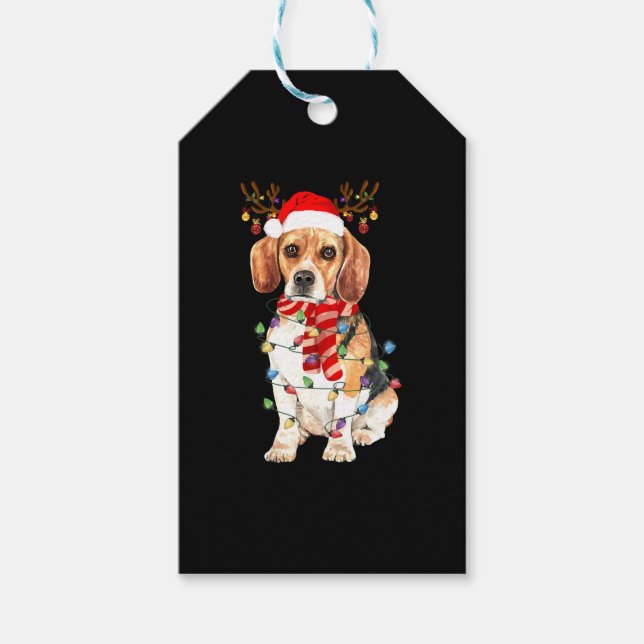 Beagle Christmas Tee Reindeer Christmas Lights Geschenkanhänger (Vorderseite)
