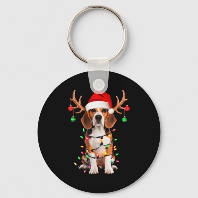 Beagle Christmas Tree Shirt Beagle Santa Hat Lover Schlüsselanhänger (Vorderseite)